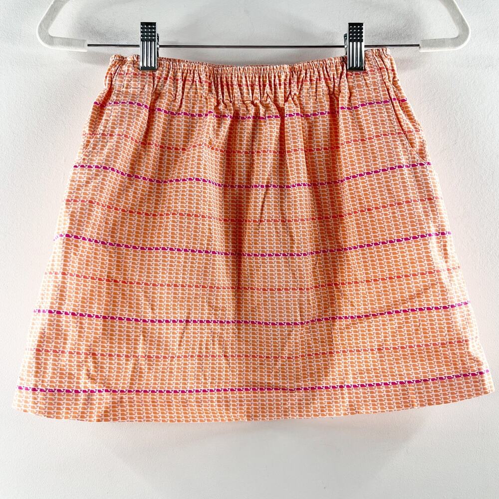 Vineyard Vines Whale Print Stripe Stretch A-Line Pull-On Mini Skirt Peach Medium